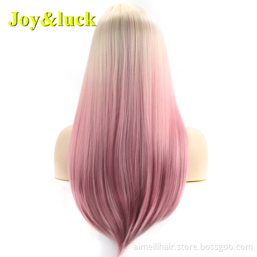 26inch Long Wholesale Price Women Wig Cosplay Or Party Use Natural Silky Straight  Blonde Ombre Pink Sexy Synthetic Ladies Hair